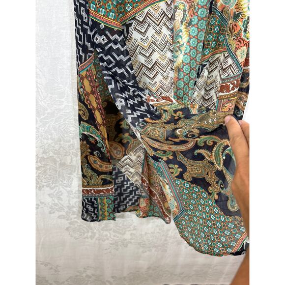 Wrangler Open Cardigan Large Brown Mixed Prints Long Duster Poncho Cape Western - Picture 3 of 10